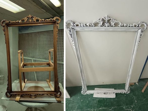 Marco clásico renovado en blanco envajecido con pátina: encanto vintage y distinción