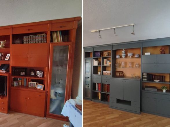 Transformación total de estantería | Del naranja clásico al gris elegante